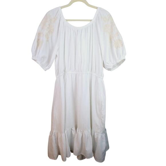 Knox Rose Women's SZ L White Tiered Dress With Shoulder Embroidery NWT - Picture 4 of 9